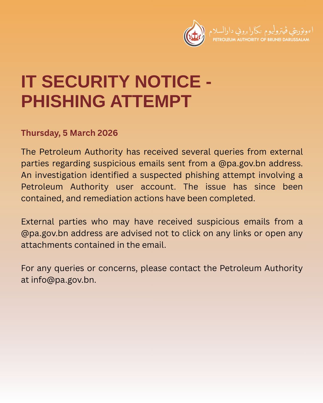 IT Security Notice - Phishing Attempt